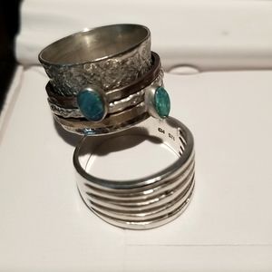 Spinner sterling silver Australian opal ring set.